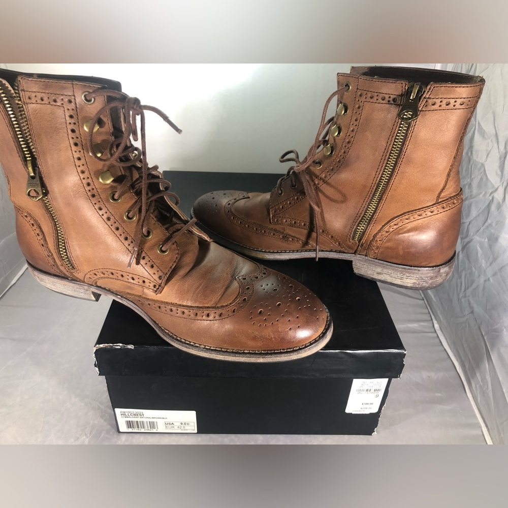 Andrew Marc Hillcrest Cymbal Brown Brogue zip up Boot...Men's 9.5,Womens11